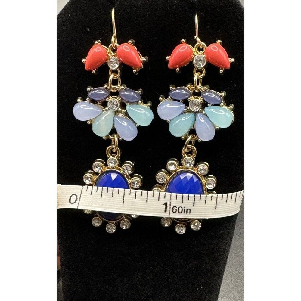 Gold Tone Multicolor Acrylic Rhinestone Chandelier Style Dangle Earrings - Picture 3 of 6